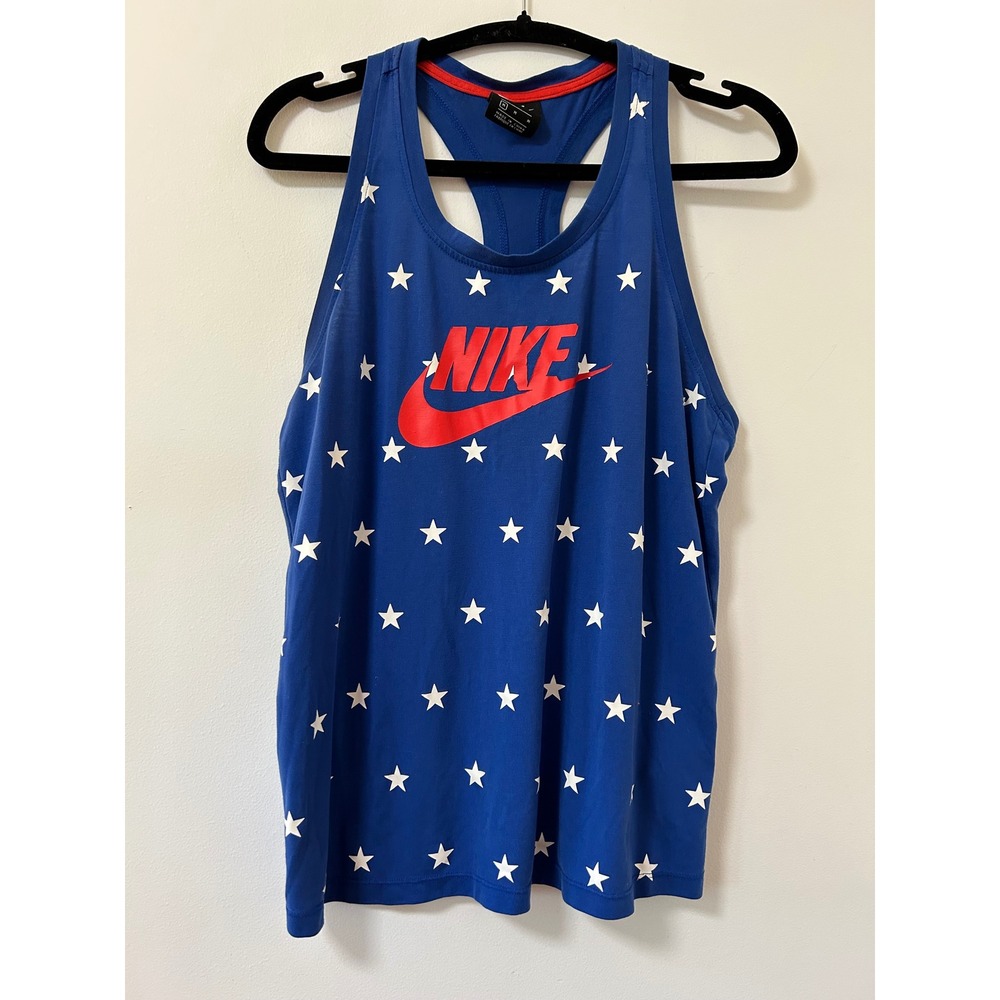 Nike Womens Star Print‎ Racerback Tank Top Blue Red White Logo Medium